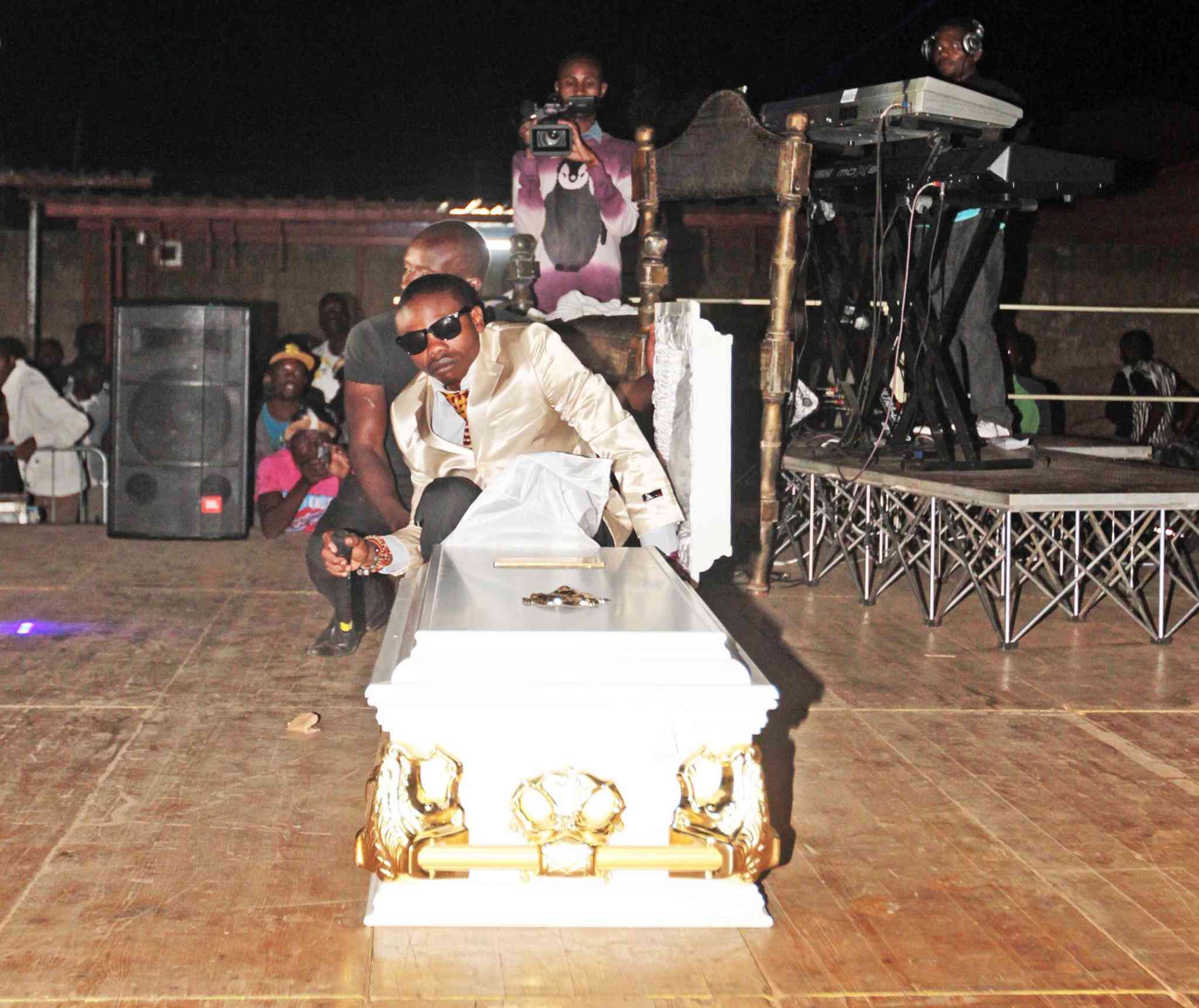 Ruff Kaida Arrives On Stage In A Coffin at His Album 